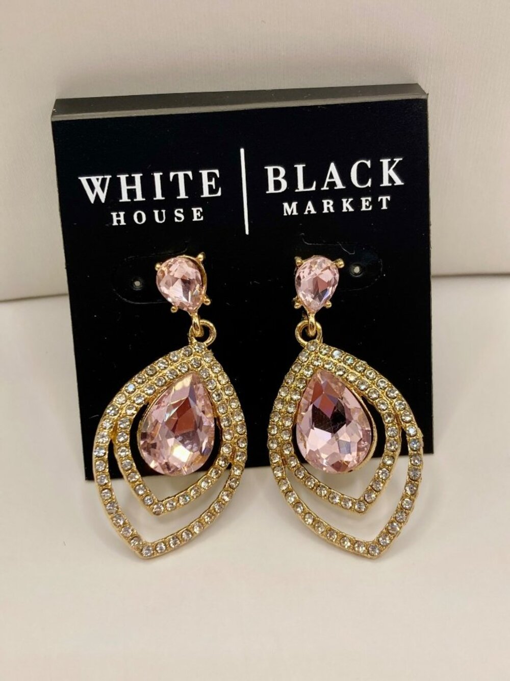 White House Black Market Gold-Tone Pink Teardrop Crystal Drop Earrings -18B